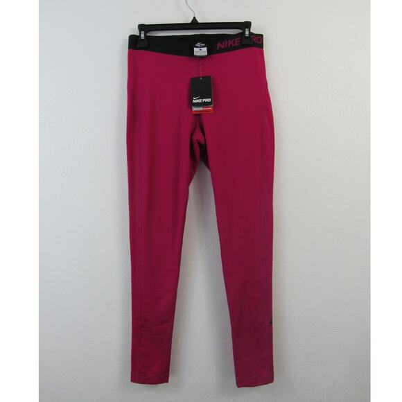 NWT Nike Pro Large Hyperwarm Series Hot Pink Leggings Black Waist Band Athletic - Picture 1 of 7